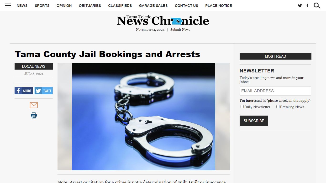 Tama County Jail Bookings and Arrests | News, Sports, Jobs - Tama ...